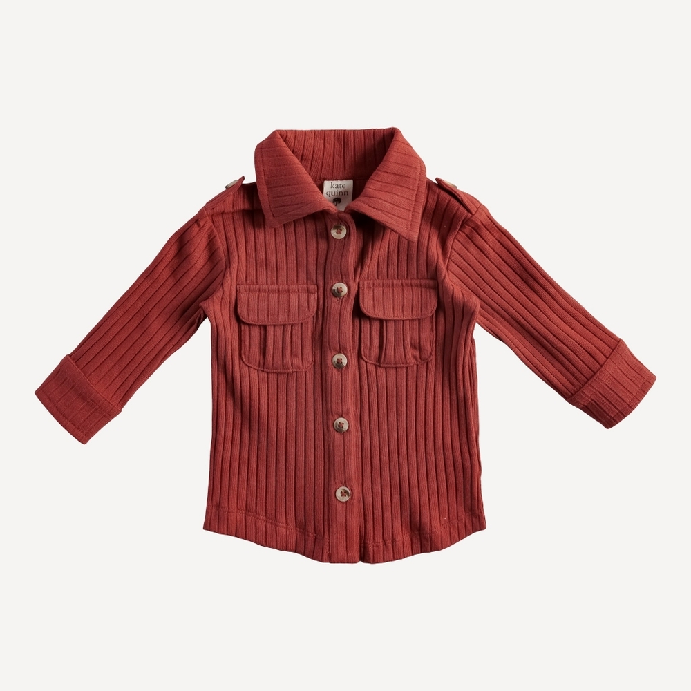 NWT 4T Kate Quinn Organics Long Sleeve Military Top Brick Red Cotton Wide Rib